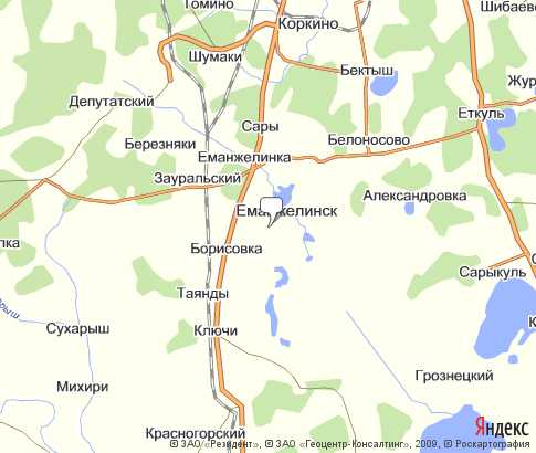 г. Еманжелинск - карта, Челябинская область , Уральский федеральный округ