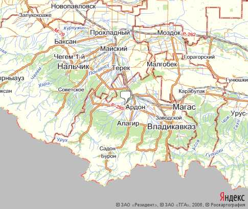 Республика Северная Осетия - карта , Южный федеральный округ